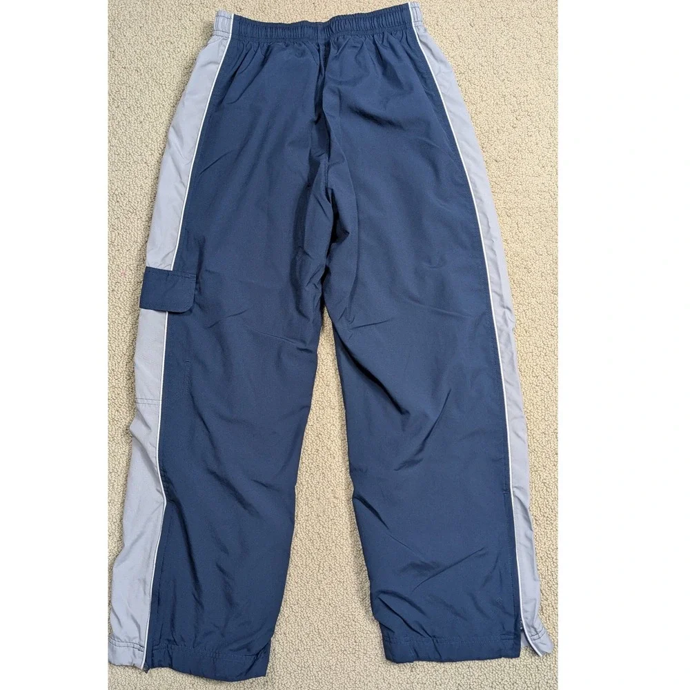 Nike‎ Kids Cargo Pants Lined Blue Gray Logo Pocket Zip Legs Size L 14-16